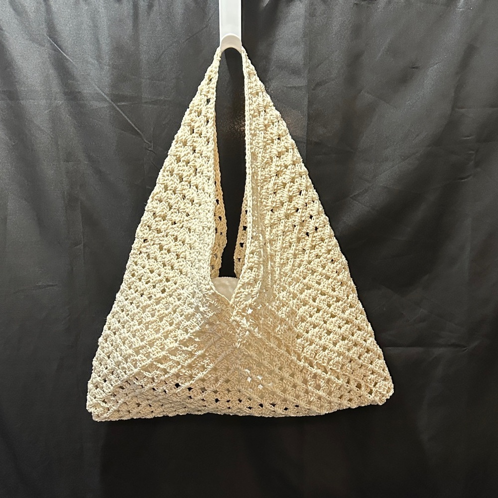 Hand Crafted Cream Crochet Beach Bag